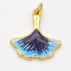 Copper Ginkgo-Leaf Pendant Painted 18K Gold Plated, approx 18-20mm [FD16595]