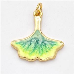 Copper Ginkgo-Leaf Pendant Yellowgreen Painted 18K Gold Plated, approx 18-20mm [FD16596]