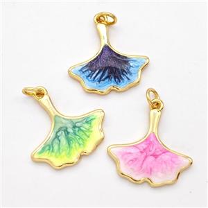 Copper Ginkgo-Leaf Pendant Painted 18K Gold Plated Mixed, approx 18-20mm [FD16597]