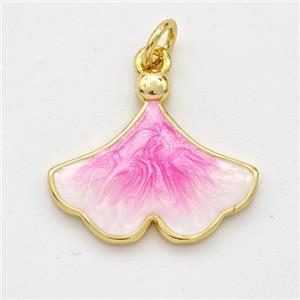 Copper Ginkgo-Leaf Pendant Pink Painted 18K Gold Plated, approx 16-18.5mm [FD16599]