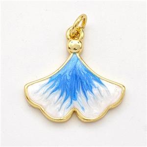 Copper Ginkgo-Leaf Pendant Blue Painted 18K Gold Plated, approx 16-18.5mm [FD16601]