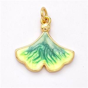 Copper Ginkgo-Leaf Pendant Yellowgreen Painted 18K Gold Plated, approx 16-18.5mm [FD16603]
