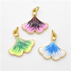 Copper Ginkgo-Leaf Pendant Painted 18K Gold Plated Mixed, approx 16-18.5mm [FD16604]