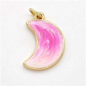 Copper Moon Pendant Pink Painted 18K Gold Plated, approx 13-17mm [FD16606]
