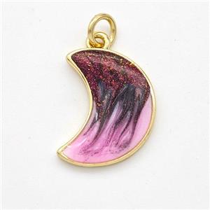 Copper Moon Pendant Painted 18K Gold Plated, approx 13-17mm [FD16607]