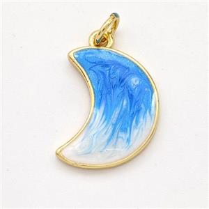 Copper Moon Pendant Blue Painted 18K Gold Plated, approx 13-17mm [FD16608]