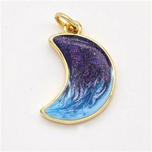 Copper Moon Pendant Painted 18K Gold Plated, approx 13-17mm [FD16609]
