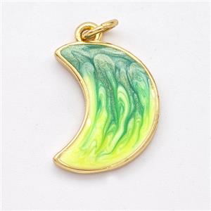 Copper Moon Pendant Yellowgreen Painted 18K Gold Plated, approx 13-17mm [FD16610]