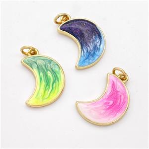 Copper Moon Pendant Painted 18K Gold Plated Mixed, approx 13-17mm [FD16611]