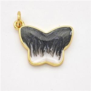 Copper Butterfly Pendant Black Painted 18K Gold Plated, approx 13-17mm [FD16612]