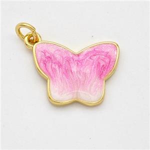 Copper Butterfly Pendant Pink Painted 18K Gold Plated, approx 13-17mm [FD16613]