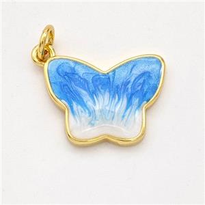 Copper Butterfly Pendant Blue Painted 18K Gold Plated, approx 13-17mm [FD16615]