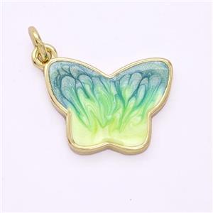 Copper Butterfly Pendant Yellowgreen Painted 18K Gold Plated, approx 13-17mm [FD16617]