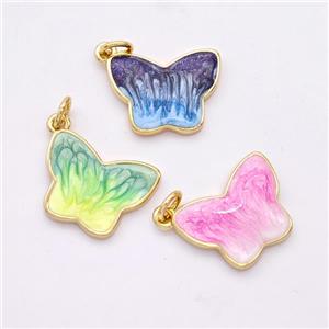 Copper Butterfly Pendant Painted 18K Gold Plated Mixed, approx 13-17mm [FD16618]
