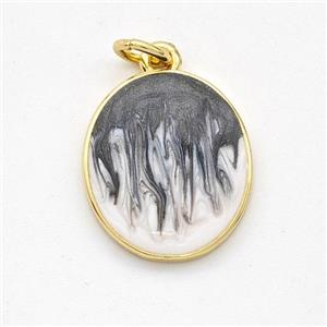 Copper Oval Pendant Black Painted 18K Gold Plated, approx 14-16mm [FD16619]
