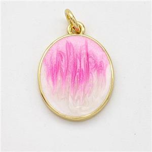 Copper Oval Pendant Pink Painted 18K Gold Plated, approx 14-16mm [FD16620]