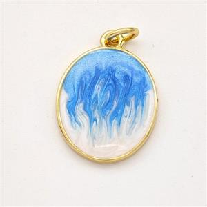 Copper Oval Pendant Blue Painted 18K Gold Plated, approx 14-16mm [FD16622]
