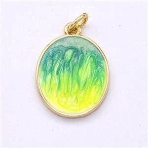 Copper Oval Pendant Yellowgreen Painted 18K Gold Plated, approx 14-16mm [FD16624]