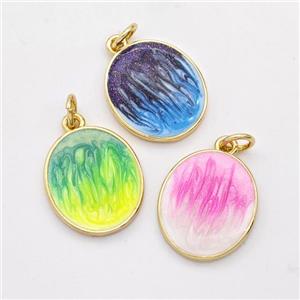 Copper Oval Pendant Painted 18K Gold Plated Mixed, approx 14-16mm [FD16625]