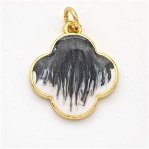 Copper Clover Pendant Black Painted 18K Gold Plated, approx 16mm [FD16626]