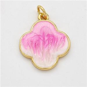 Copper Clover Pendant Pink Painted 18K Gold Plated, approx 16mm [FD16627]