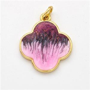 Copper Clover Pendant Painted 18K Gold Plated, approx 16mm [FD16628]