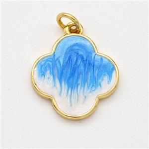 Copper Clover Pendant Blue Painted 18K Gold Plated, approx 16mm [FD16629]