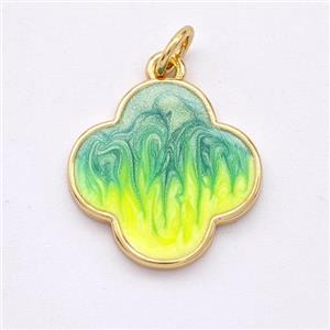 Copper Clover Pendant Yellowgreen Painted 18K Gold Plated, approx 16mm [FD16631]