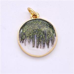 Copper Circle Pendant Black Painted 18K Gold Plated, approx 15.5mm [FD16633]