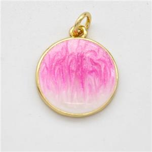 Copper Circle Pendant Pink Painted 18K Gold Plated, approx 15.5mm [FD16634]
