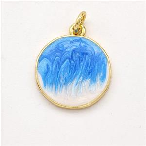 Copper Circle Pendant Blue Painted 18K Gold Plated, approx 15.5mm [FD16636]