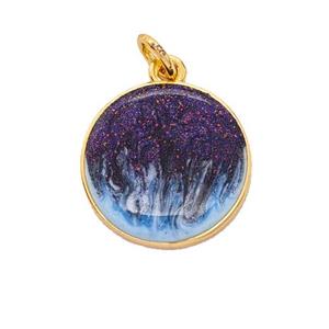 Copper Circle Pendant Painted 18K Gold Plated, approx 15.5mm [FD16637]