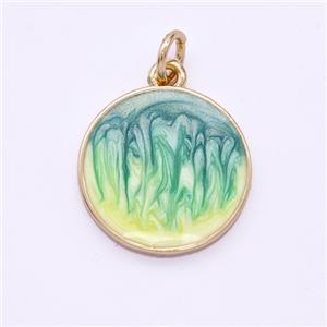 Copper Circle Pendant Yellowgreen Painted 18K Gold Plated, approx 15.5mm [FD16638]