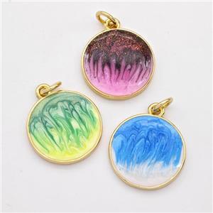Copper Circle Pendant Painted 18K Gold Plated Mixed, approx 15.5mm [FD16639]