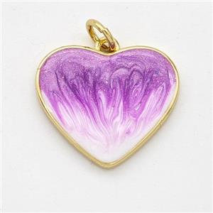 Copper Heart Pendant Purple Painted 18K Gold Plated, approx 18mm [FD16640]