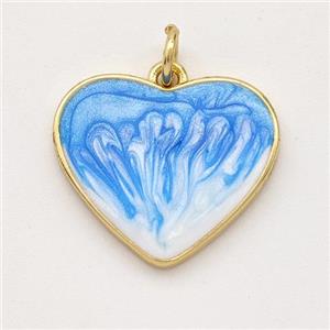 Copper Heart Pendant Blue Painted 18K Gold Plated, approx 18mm [FD16643]
