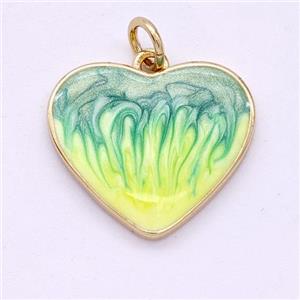 Copper Heart Pendant Yellowgreen Painted 18K Gold Plated, approx 18mm [FD16645]