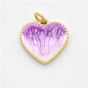 Copper Heart Pendant Purple Painted 18K Gold Plated, approx 15mm [FD16647]