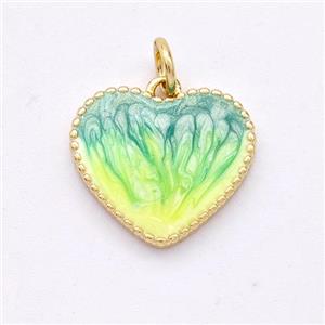 Copper Heart Pendant Yellowgreen Painted 18K Gold Plated, approx 15mm [FD16652]