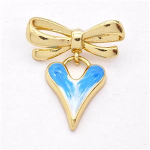 Copper Bowknot Heart Pendant Blue Painted 18K Gold Plated, approx 14-19mm, 9-23mm [FD16655]