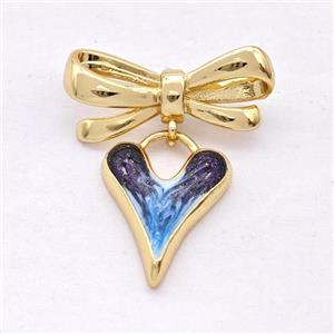 Copper Bowknot Heart Pendant Painted 18K Gold Plated, approx 14-19mm, 9-23mm [FD16657]