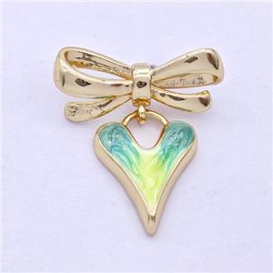 Copper Bowknot Heart Pendant Yellowgreen Painted 18K Gold Plated, approx 14-19mm, 9-23mm [FD16658]