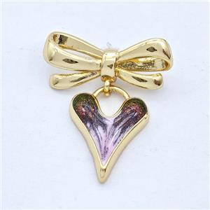 Copper Bowknot Heart Pendant Painted 18K Gold Plated, approx 14-19mm, 9-23mm [FD16659]