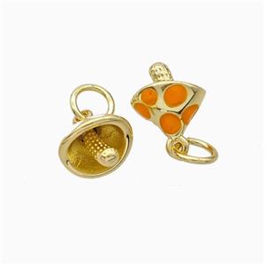 Copper Mushroom Pendant Orange Enamel Gold Plated, approx 8-10mm [FD16667]
