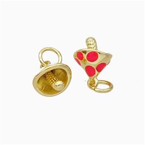 Copper Mushroom Pendant Red Enamel Gold Plated, approx 8-10mm [FD16668]