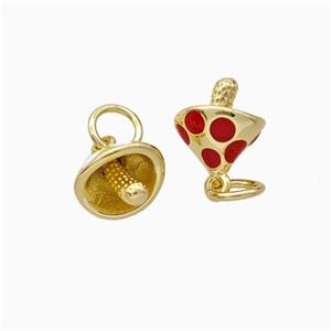 Copper Mushroom Pendant Red Enamel Gold Plated, approx 8-10mm [FD16669]