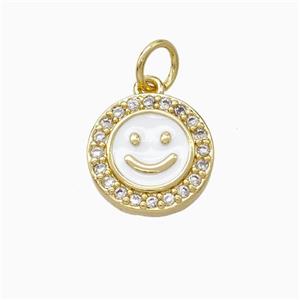 Copper Emoji Pendant Pave Zirconia White Enamel Smile Face Gold Plated, approx 11.5mm [FD16671]
