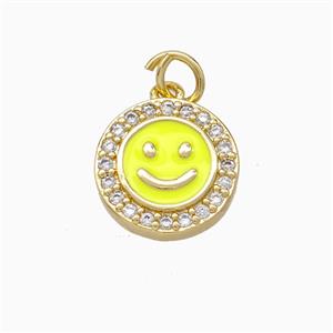 Copper Emoji Pendant Pave Zirconia Yellow Enamel Smile Face Gold Plated, approx 11.5mm [FD16675]