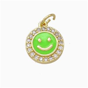 Copper Emoji Pendant Pave Zirconia Green Enamel Smile Face Gold Plated, approx 11.5mm [FD16676]