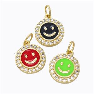 Copper Emoji Pendant Pave Zirconia Enamel Smile Face Gold Plated Mixed, approx 11.5mm [FD16681]